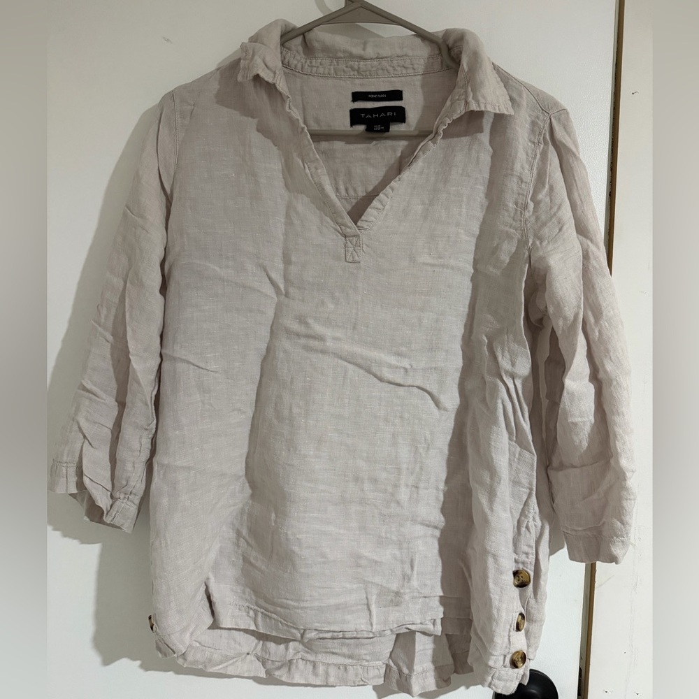 Tahari Cream Linen Blouse